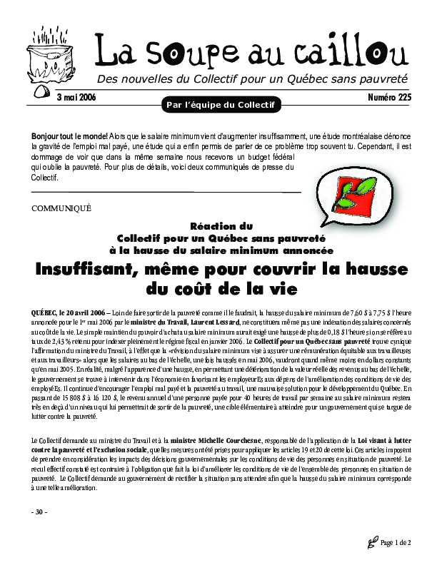 Hausse du salaire minimum, budget fédéral, le pouvoir d’achat bafoué