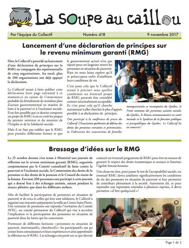 Lancement d’une déclaration sur le revenu minimum garanti (RMG)